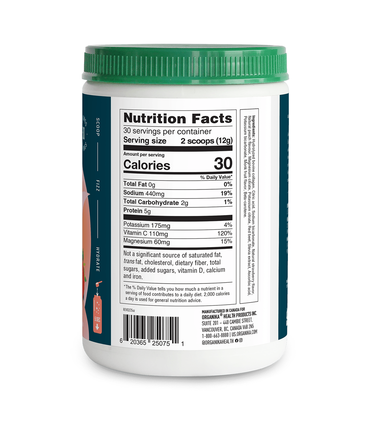 Electrolytes + Enhanced Collagen - Juicy Strawberry Peach - Organika USA