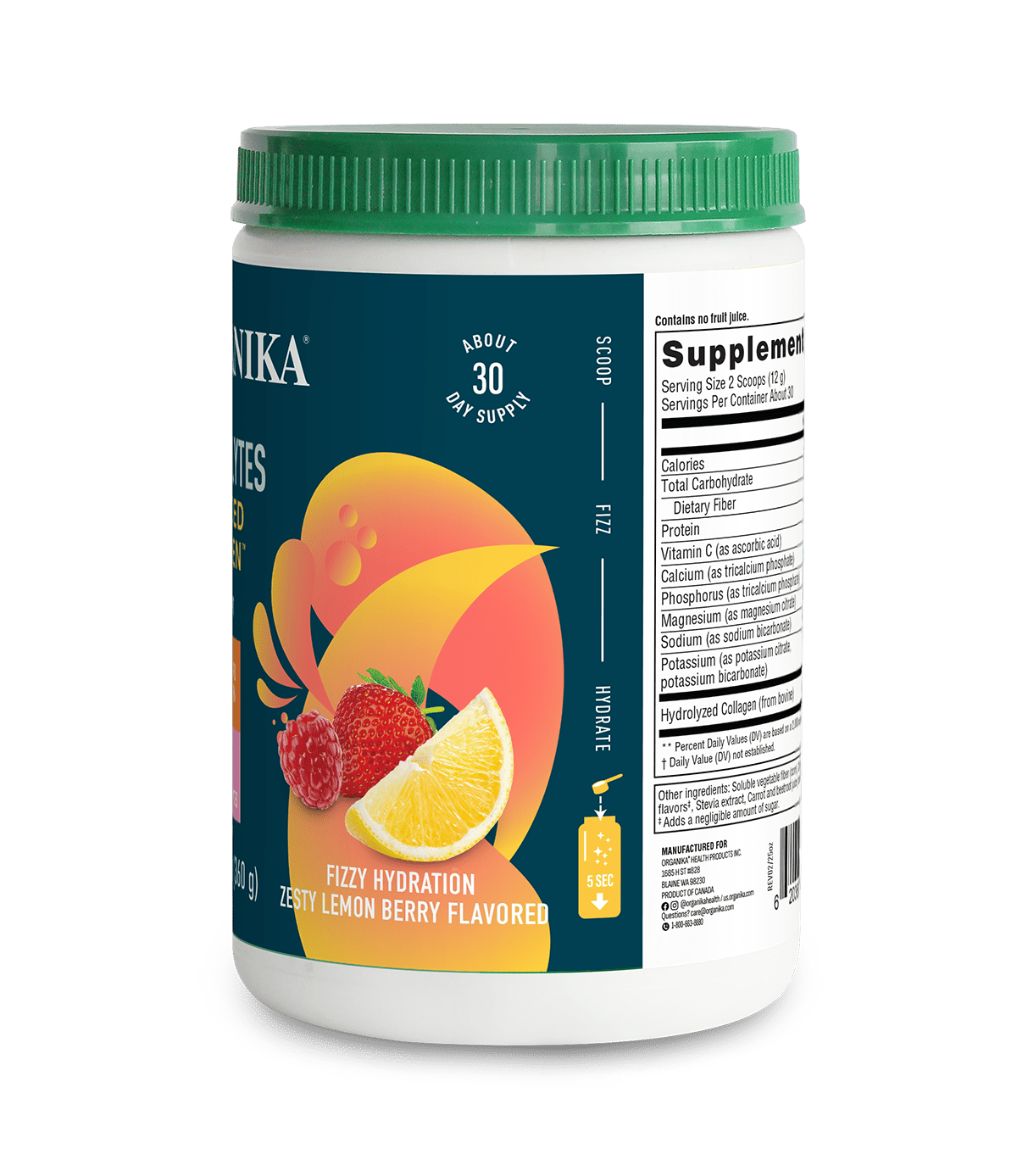 Electrolytes + Enhanced Collagen - Zesty Lemon Berry - Organika USA
