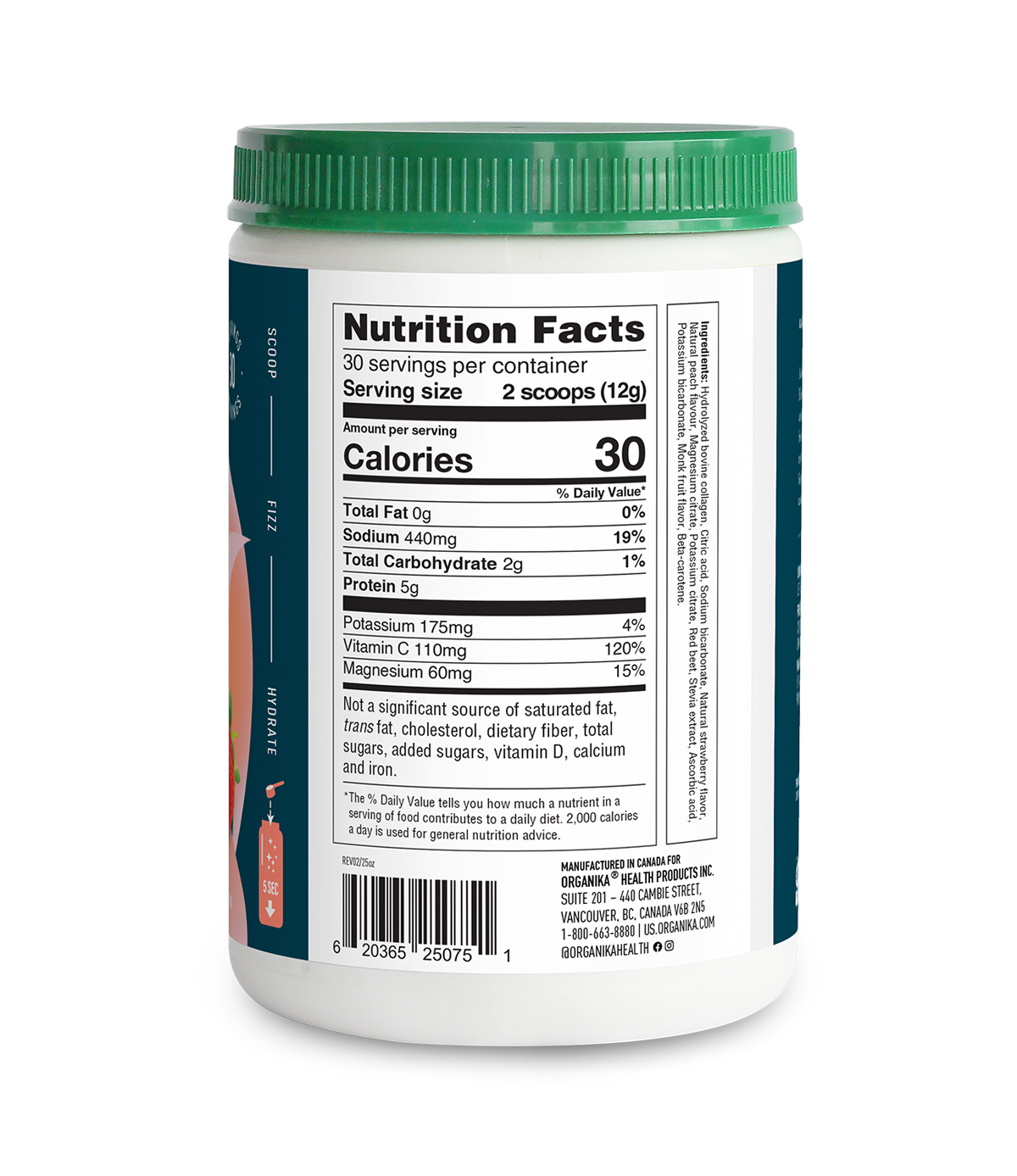 Electrolytes + Enhanced Collagen - Juicy Strawberry Peach - Organika USA
